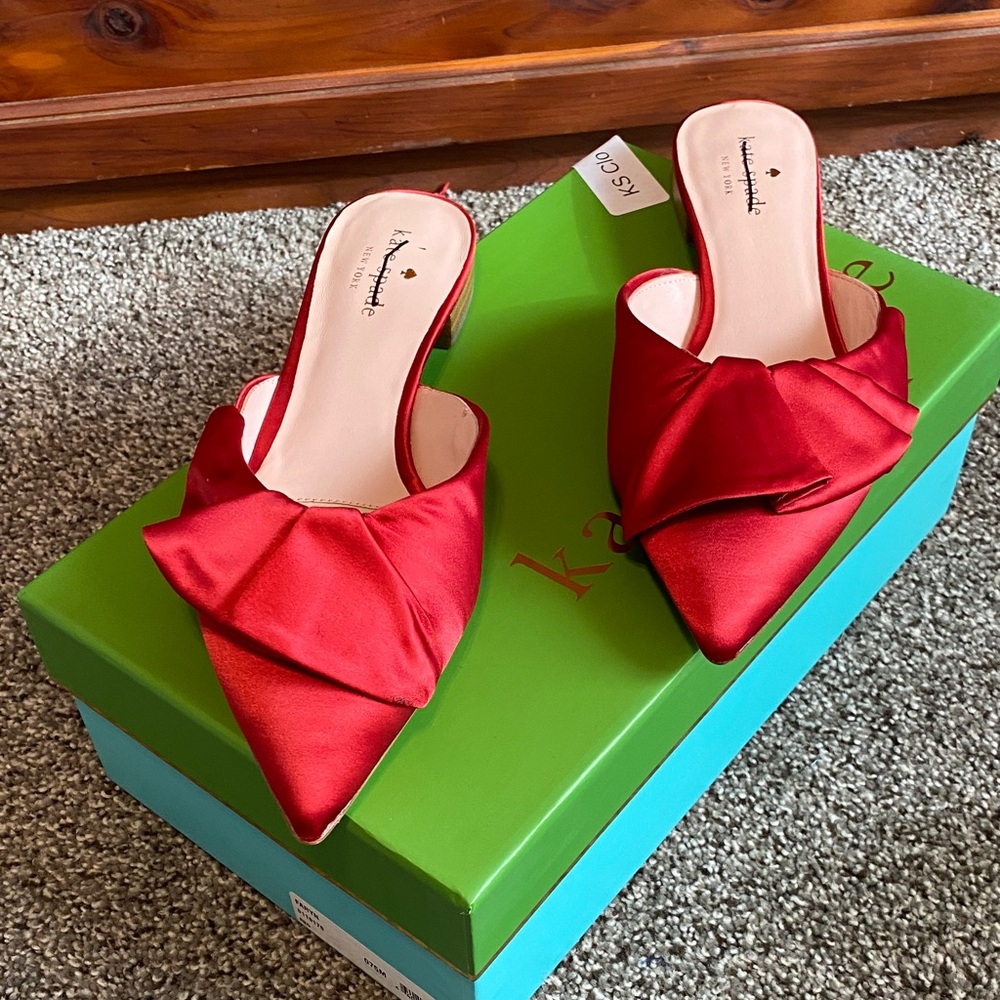 Kate Spade Red Satin Faryn Pointed Flats 7.5